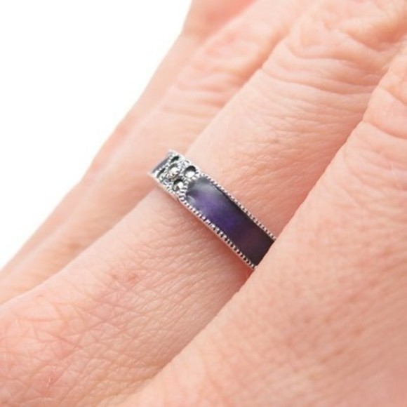 JUDITH JACK 925 Sterling Vintage Purple Enamel Real Marcasite Band Ring Size 7 - Picture 2 of 7